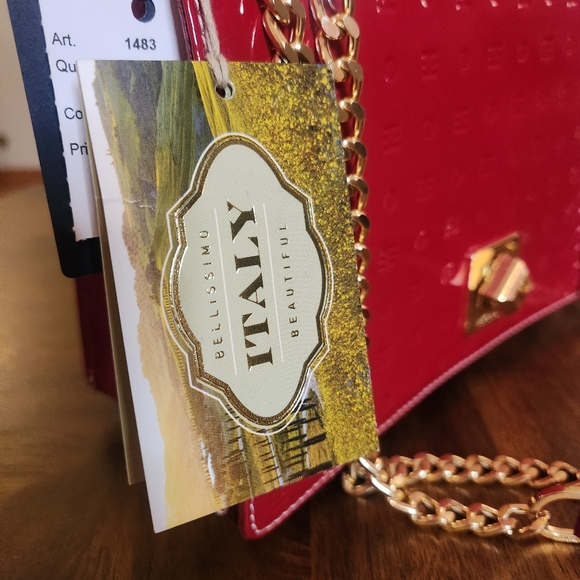 NWT ARCADIA ITALY PATENT LEATHER LAILA HANDBAG CROSSBOY OR SHOULDER CHAIN STRAP - Picture 2 of 15